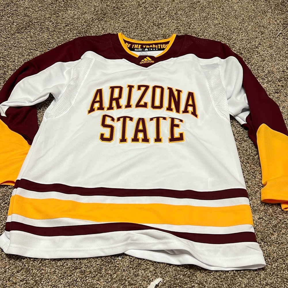 NWT Adidas White Arizona State Sun Devils Hockey Jersey Size 50 Medium